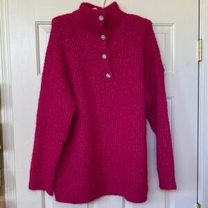 Express Fuchsia Turtleneck Sweater with Button Accents